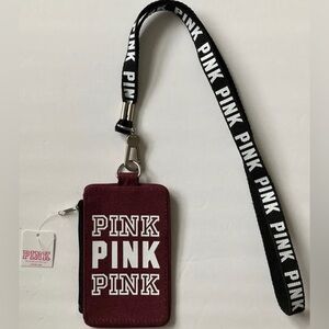 Pink Victoria’s Secret Maroon Lanyard ID Holder Wallet